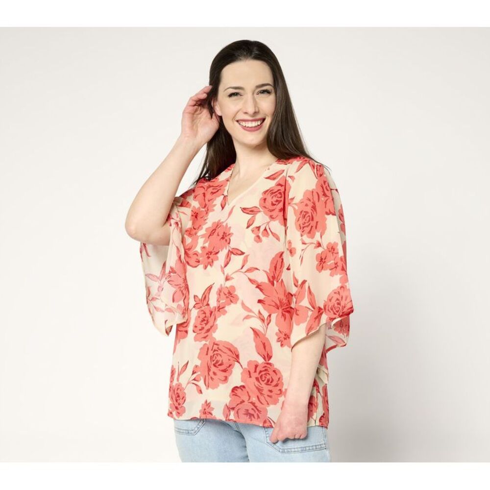 Wacoal Women's Top Sz XS Double Chiffon Handkerchief Sleeve Multi-colored